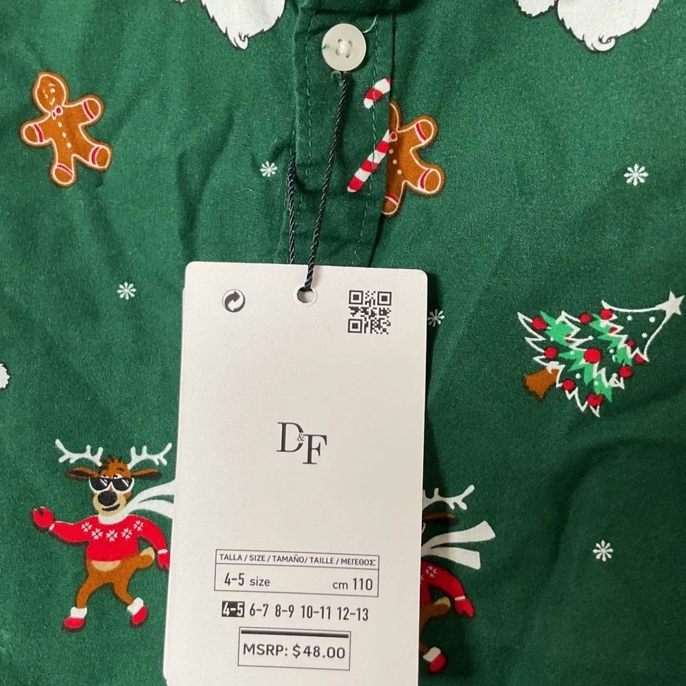 Denim & Flower Boys Green Christmas Print Button Up Shirt Size 4/5‎ NWT